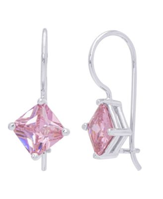 Simulated Gemstone Square Lever Back Silver Plate Earrings