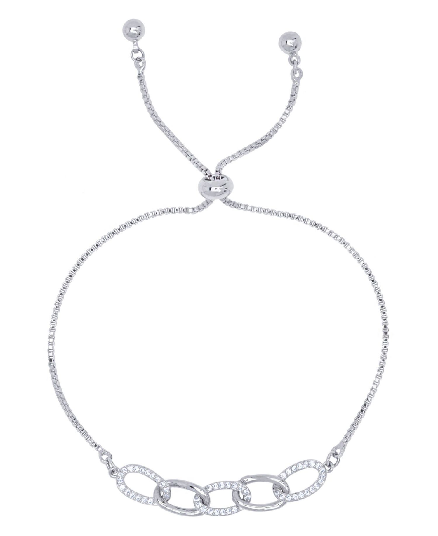 Cubic Zirconia Oval Link Adjustable Bolo Bracelet