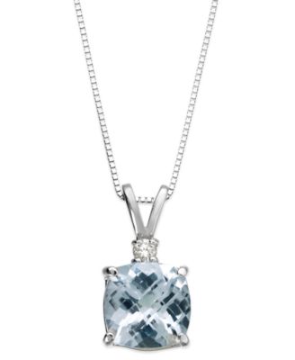Macy's - Aquamarine (1-1/3 ct. tw.) and Diamond Accent Pendant Necklace in 14k White Gold