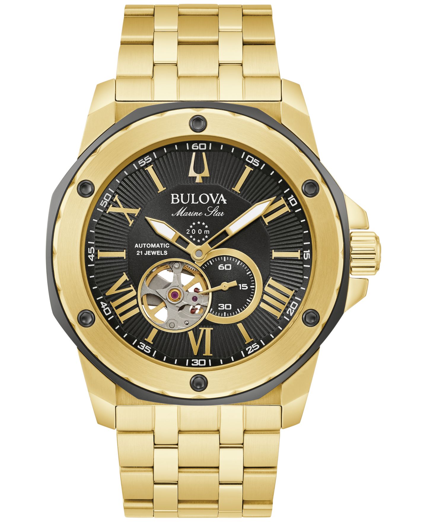 Мужские часы Bulova Automatic Marine Star Gold-Tone Stainless Steel Bracelet Watch 45mm — фото 1