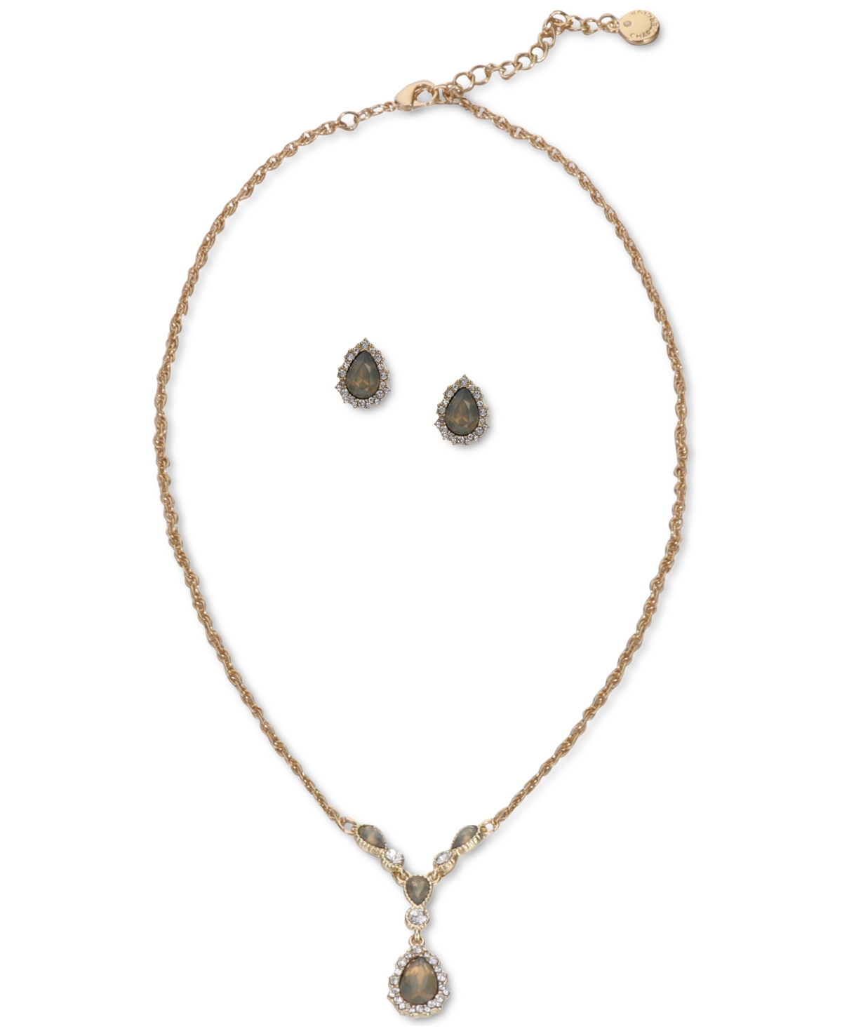Charter Club Gold-Tone Crystal & Stone Pear-Shape Halo Pendant Necklace & Stud Earrings Set, Created for Macy's