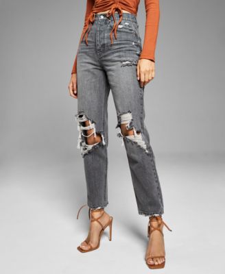 And Now This - Women's Cotton Ripped Straight-Leg Jeans