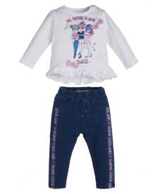 Baby Girls Embellished Graphic T-shirt and Knit Denim Jogger Jeans, 2 Piece Set