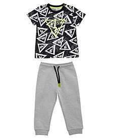 Baby Boys Jersey Allover Print T-shirt and French Terry Jogger Pants, 2 Piece Set