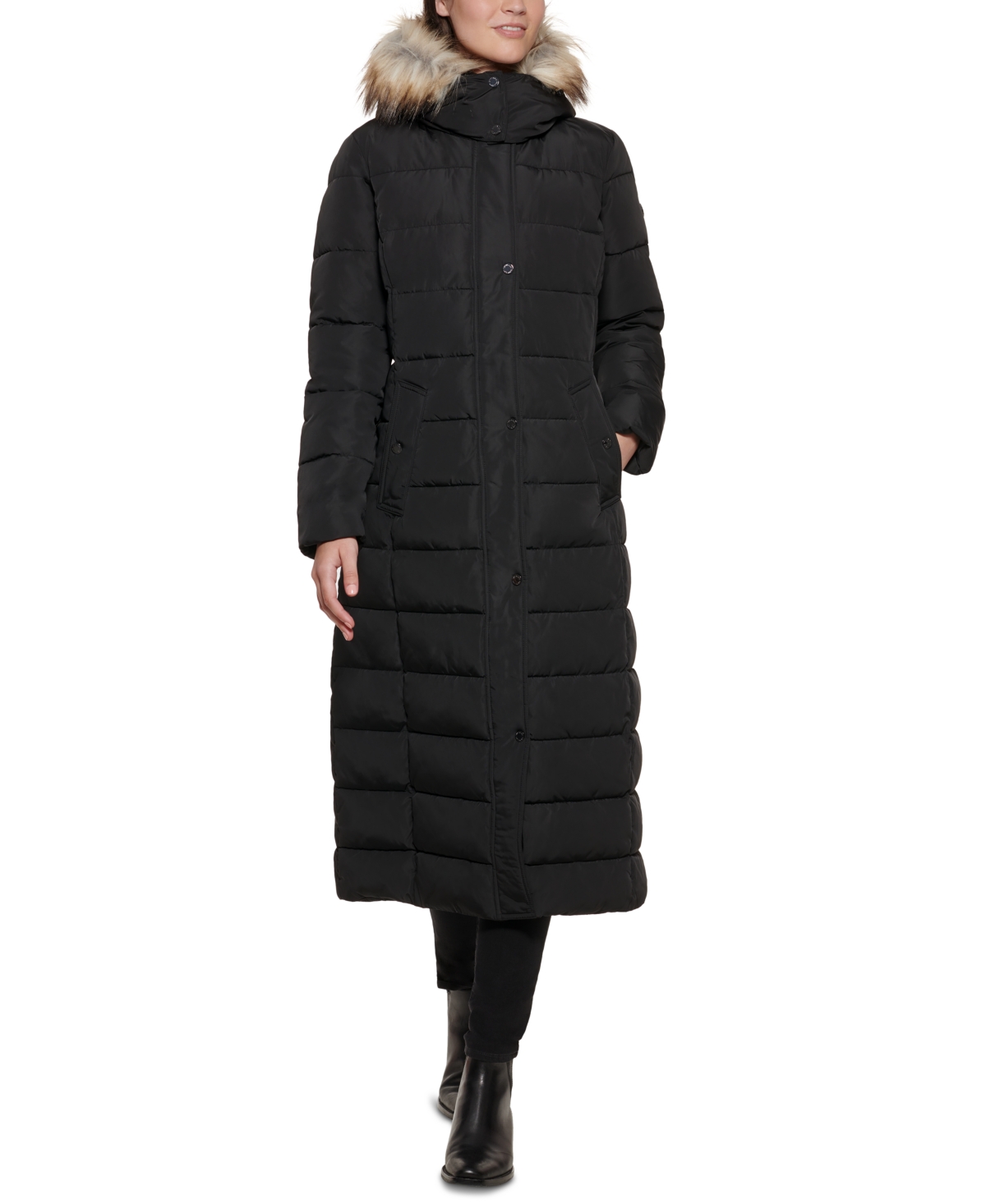 Calvin Klein Faux-Fur-Trim Hooded Maxi Puffer Coat