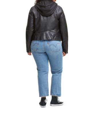 plus size hooded leather jacket