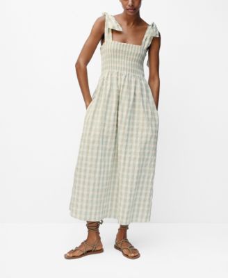 mango checked linen dress Mango Women's Striped Linen-Blend Shirt-Style Dress