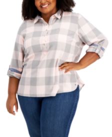 Plus Size Cotton Bonita Buffalo-Plaid-Print Top