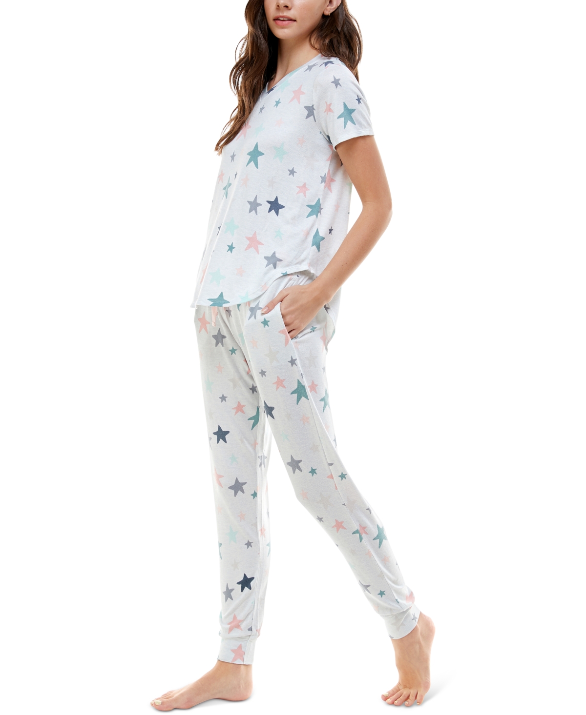 Roudelain V-Neck T-Shirt & Jogger Pants Pajama Set