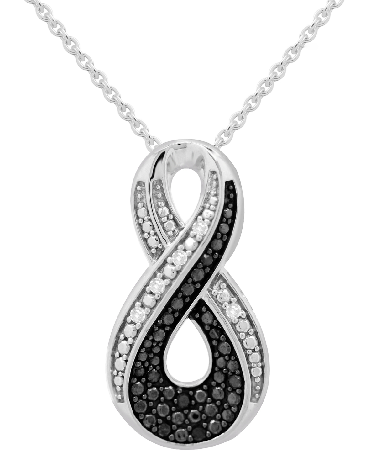 Black & White Diamond Infinity 18" Pendant Necklace (1/6 ct. t.w.) in Sterling Silver - Sterling Silver