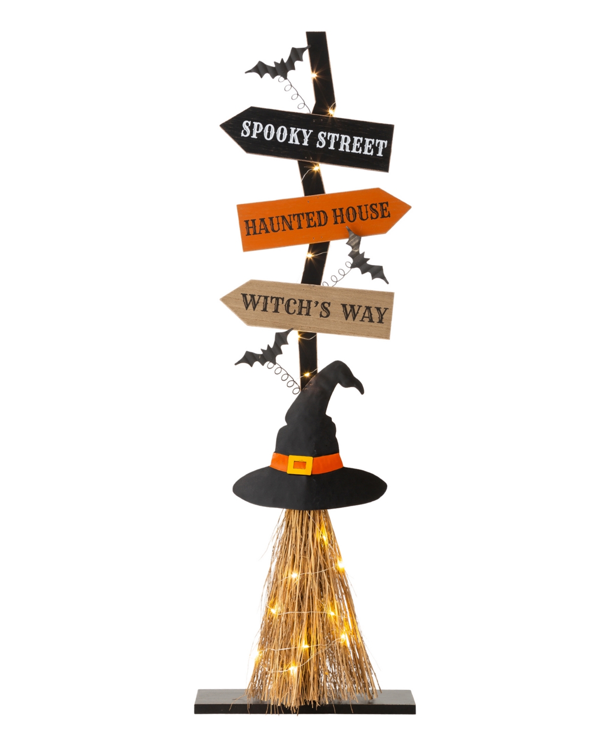 Glitzhome 42" H Lighted Wooden Witch's Broom Porch Decor In Multi