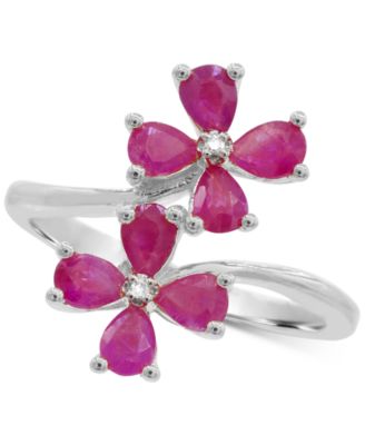 Lab-Grown Ruby (1-3/8 ct. t.w.) & Diamond Accent Flower Bypass Ring in Sterling Silver