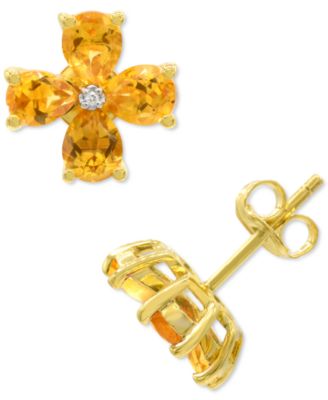 Macy's - Citrine (2-1/8 ct. t.w.) & Diamond Accent Flower Stud Earrings in 14K Gold-Plated Sterling Silver