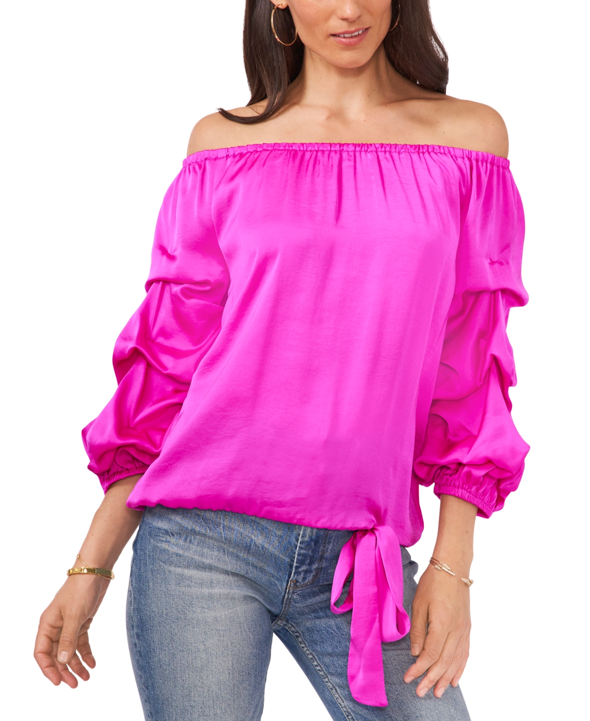 Vince Camuto Women's Long Sleeve Off The Shoulder Rumple Blouse