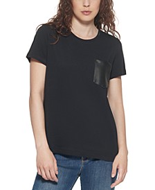 Faux-Leather Pocket T-Shirt