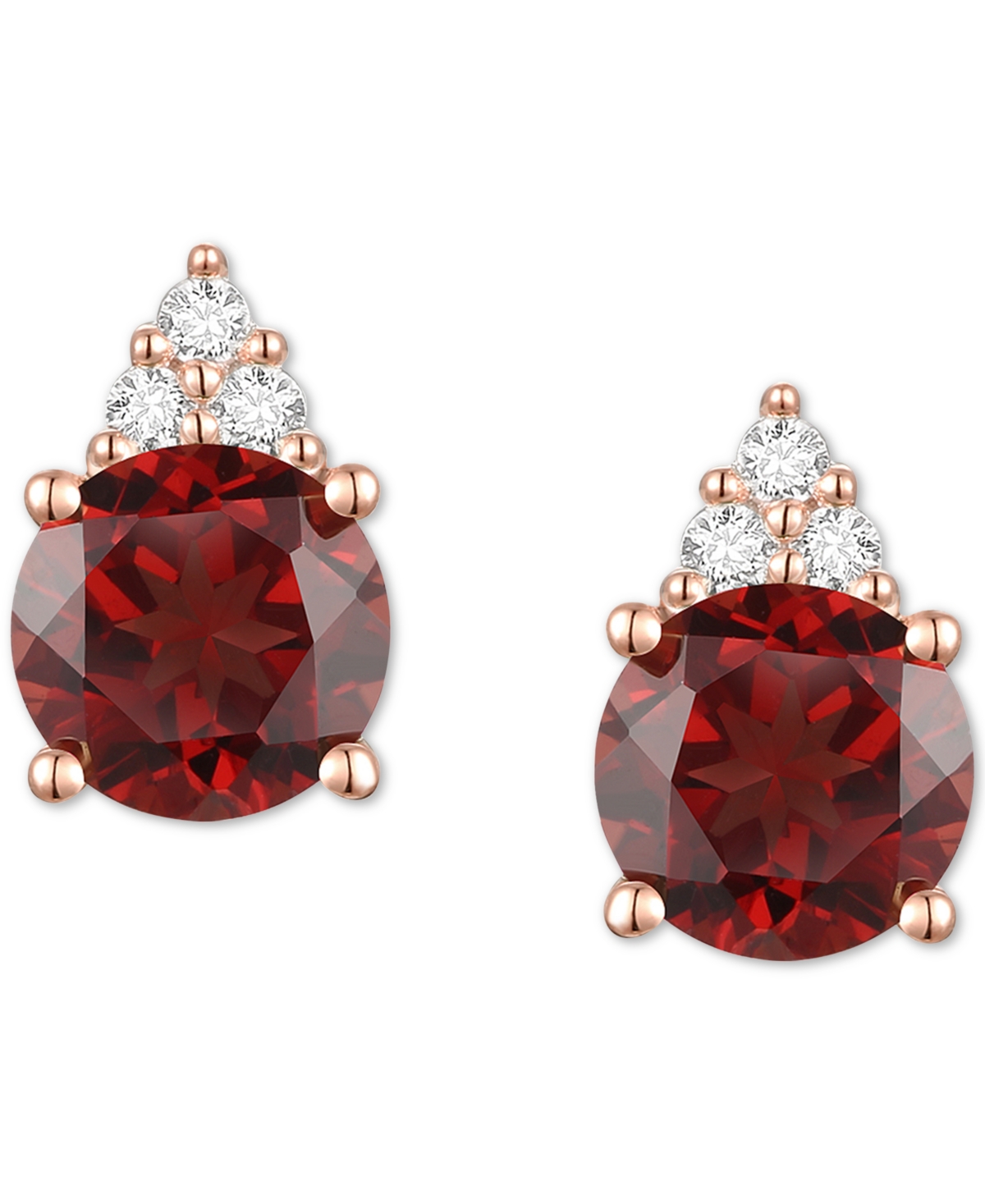 Macy's Gemstone & Diamond Accent Stud Earrings In Garnet With 14k Rose Gold