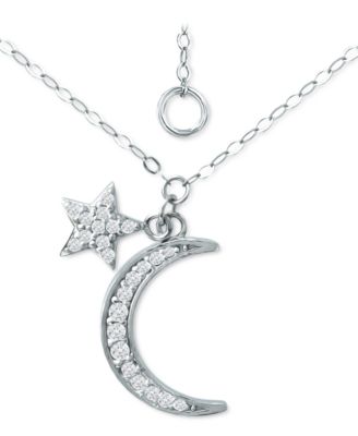 Cubic Zirconia Moon & Star Pendant Necklace, 16" + 2" extender