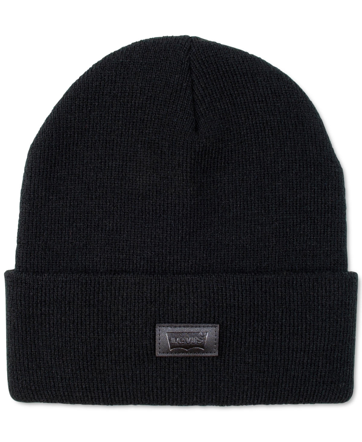 Shop Levi's All Season Comfy Leather Logo Patch Hero Beanie In Black