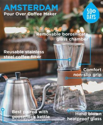 Amsterdam Pour Over Coffee Maker with Double Layer Permanent Stainless Steel Coffee Filter, 28.7 fl oz Capacity