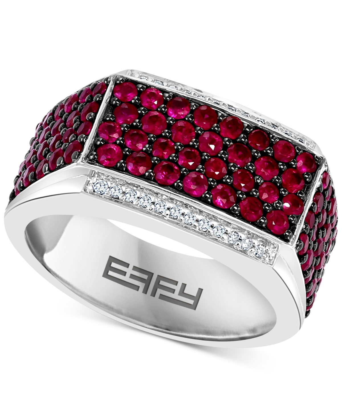Effy Collection Effy Men's Ruby (2-1/2 Ct. T.w.) & Diamond (1/10 Ct. T.w.) Ring In Sterling Silver In Ruby