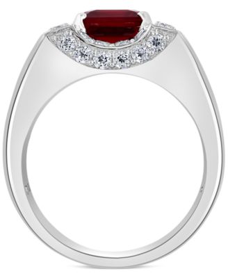 EFFY&reg; Men's Rhodolite Garnet (3 ct. t.w.) & White Sapphire (1-3/8 ct. t.w.) Ring in Sterling Silver