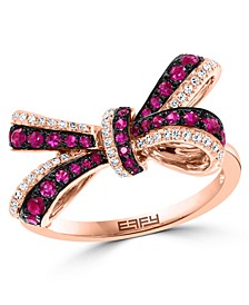 EFFY® Ruby (3/8 ct. t.w.) & Diamond (1/10 ct. t.w.) Bow Ring in 14k Rose Gold