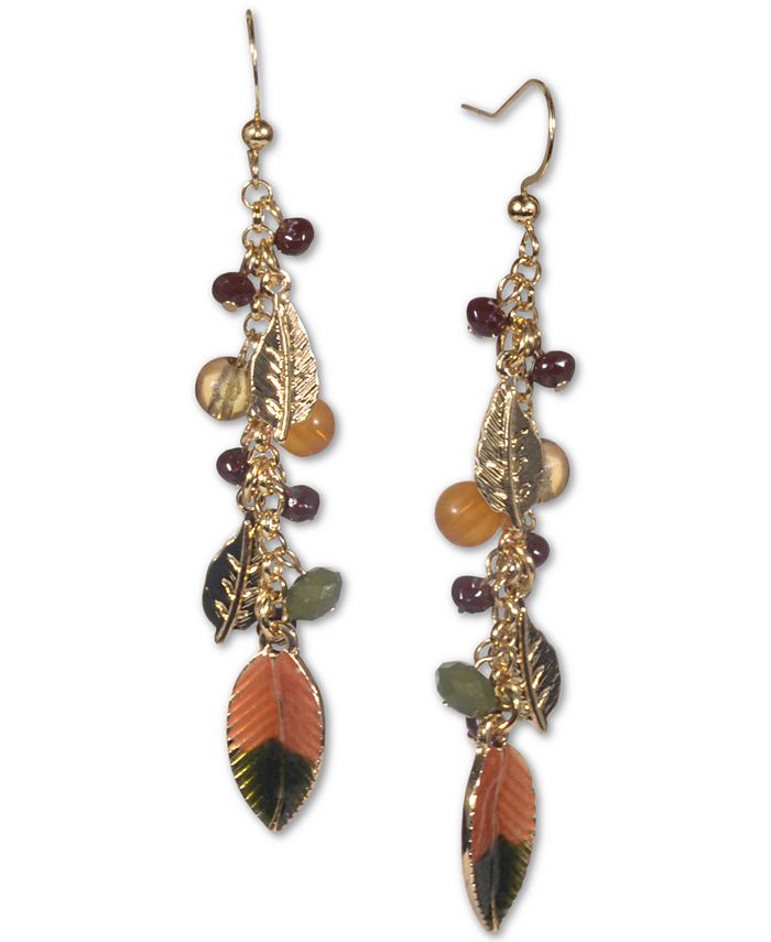 Charter Club GoldTone Shaky Bead & Leaf Linear Drop Earrings, Created