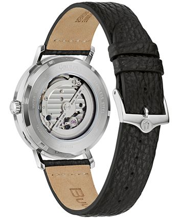 Bulova - Men's Automatic Aerojet Black Leather Strap Watch 41mm