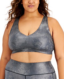 Plus Size Foiled Strappy Low-Impact Sports Bra, Created for Macy's