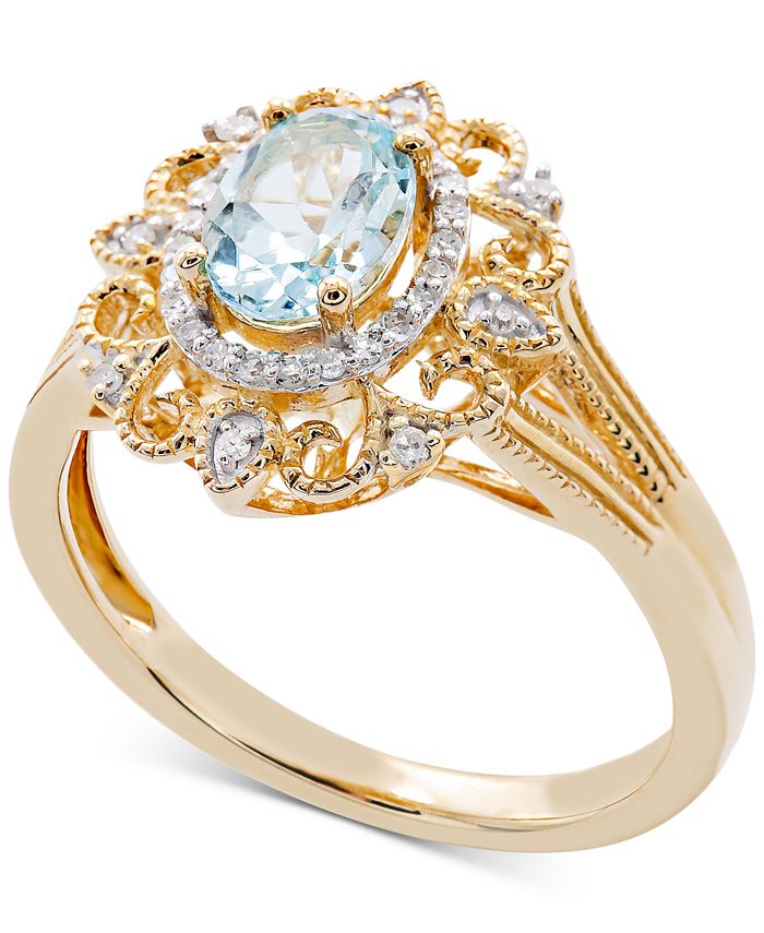 Macy s Aquamarine 3 4 ct. t.w. Diamond 1 10 ct. t.w. Ring in