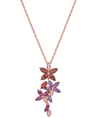 Macy's - Multi-Gemstone (3 ct. t.w.) & Diamond (1/20 ct. t.w.) Flower 18" Pendant Necklace in 14k Rose Gold-Plated Sterling Silver