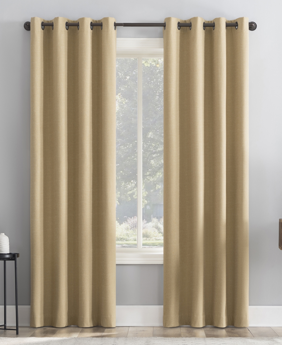 Sun Zero Channing Grid Texture Blackout Grommet Curtain Panel, 63" X 50" In Soft Gold-tone