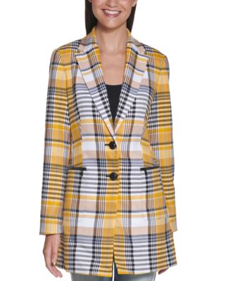 mustard plaid blazer