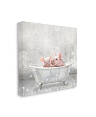 Baby Piglets Bath Time Cute Animal Design Stretched Canvas Wall Art, 17" x 17"