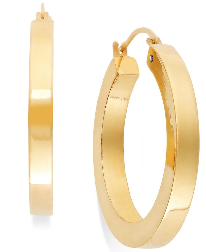 gold square tube hoop earrings
