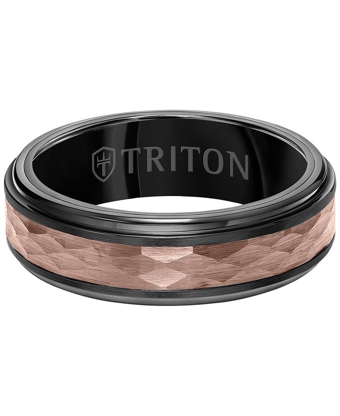 Triton - Men's Step Edge Hammered Band in Espresso & Black Tungsten Carbide Wedding Band