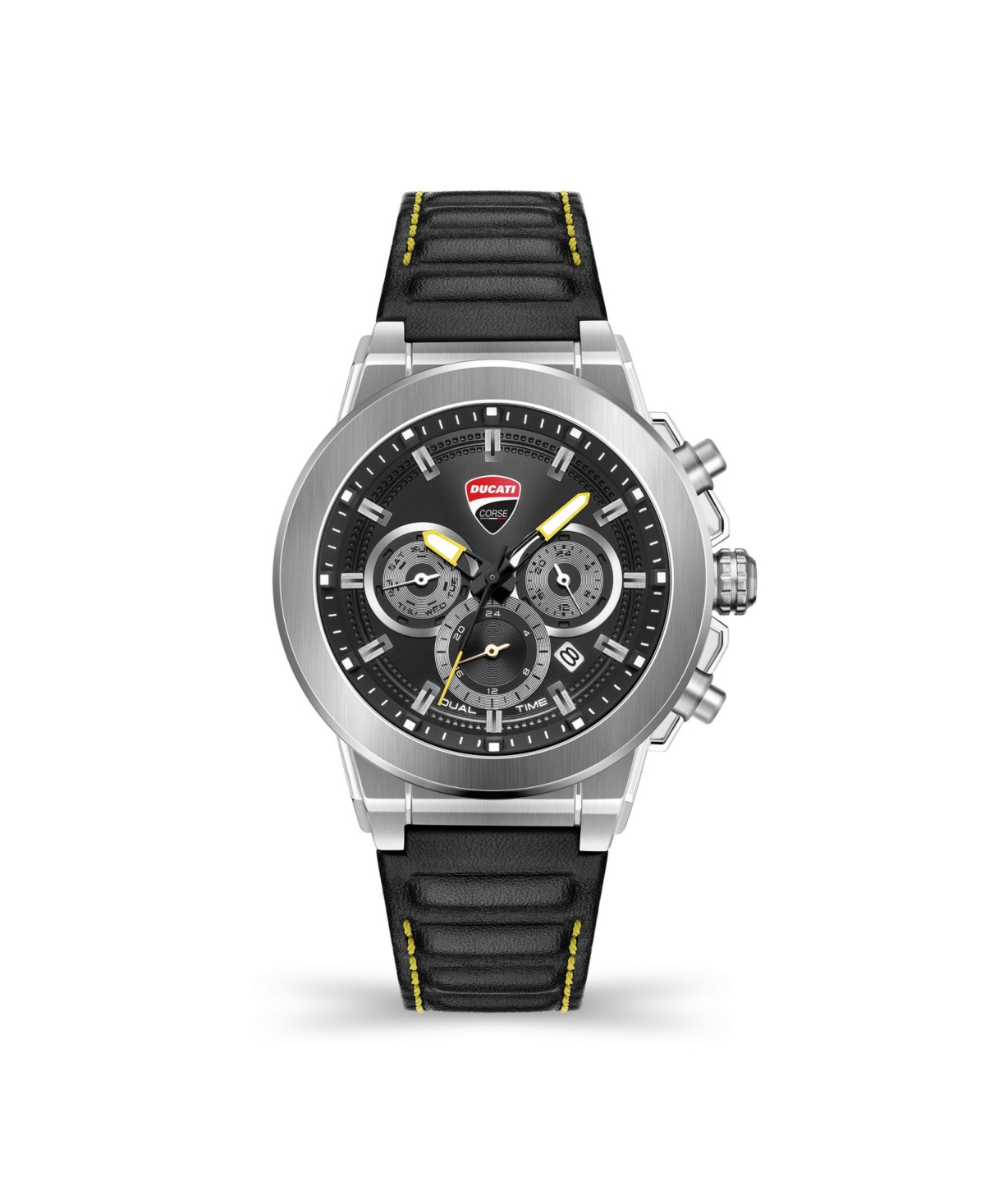 Ducati Corse Men's Campione Multifunction Black Genuine Leather Strap Watch 45mm
