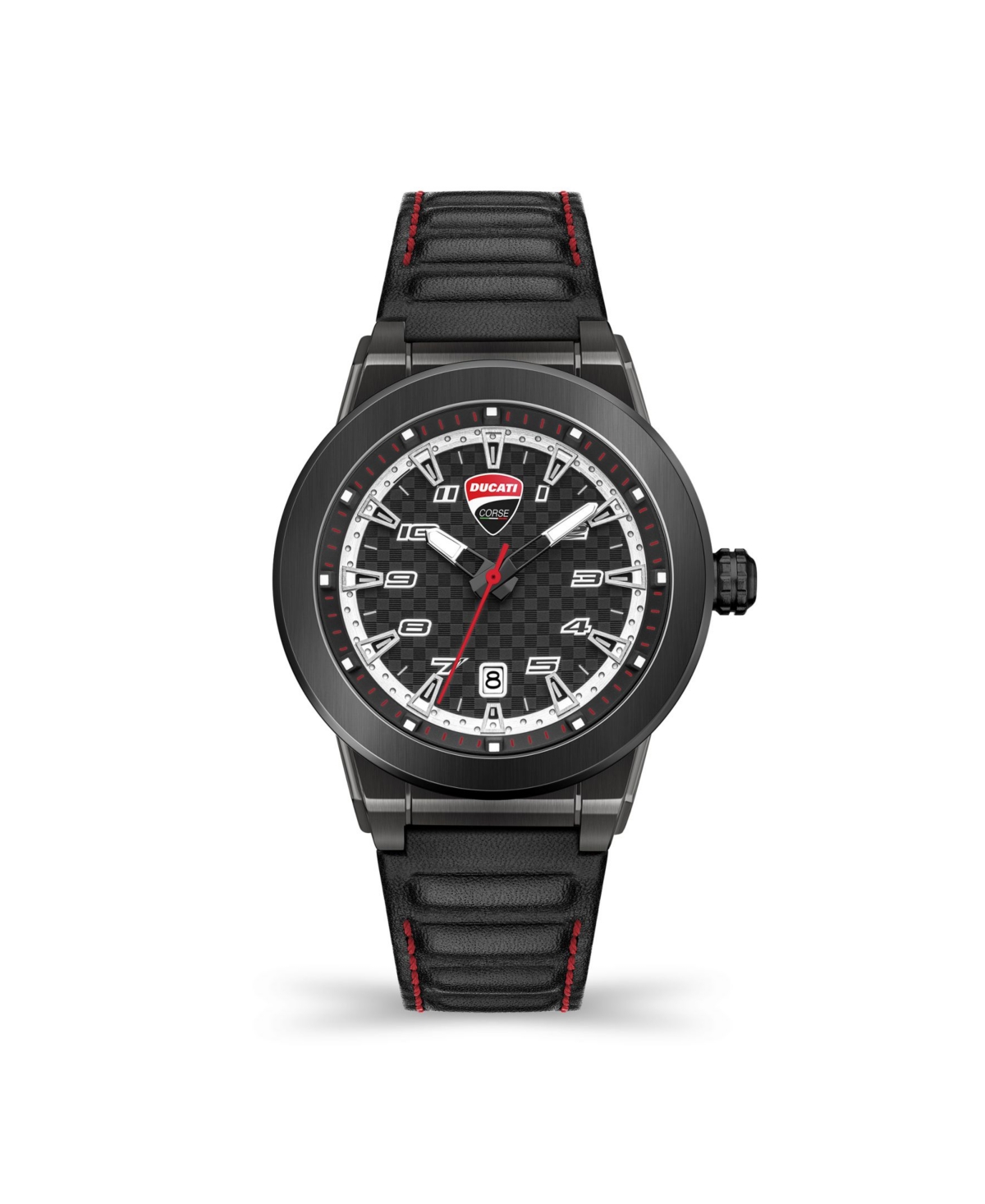 Ducati Corse Men's Paddock Black Genuine Leather Strap Watch 45mm