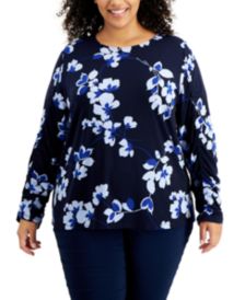 Plus Size Printed Scoop-Neck Ruched-Sleeve Top