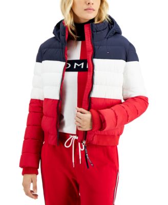 tommy hilfiger colorblocked logo shearling jacket