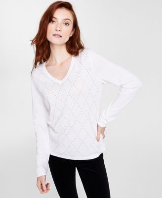 Ivy Studded Argyle V-Neck Sweater, Created for Macy's