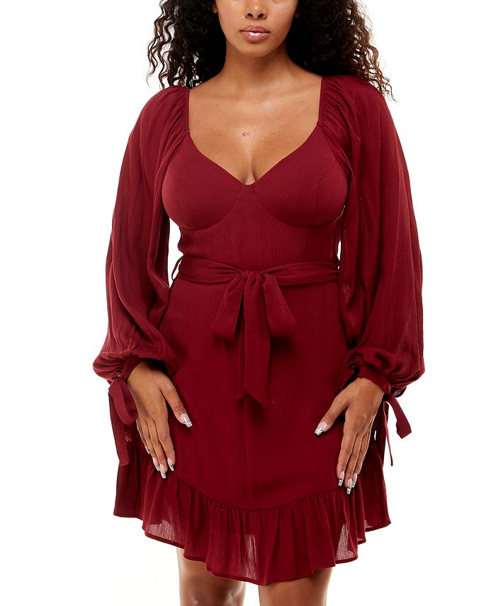 B Darlin Juniors Tie Sleeve Belted Dress Macy s