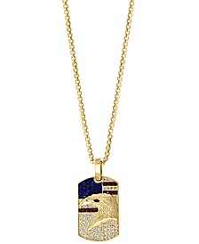 EFFY® Men's Diamond (1/3 ct. t.w.), Ruby (1/10 ct. t.w.) & Sapphire (1/5 ct. t.w.) Eagle Dog Tag 22" Pendant Necklace in 14k Gold