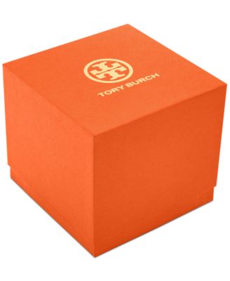 Tory Burch Women's Gold-Tone Logo Black Leather Strap Watch