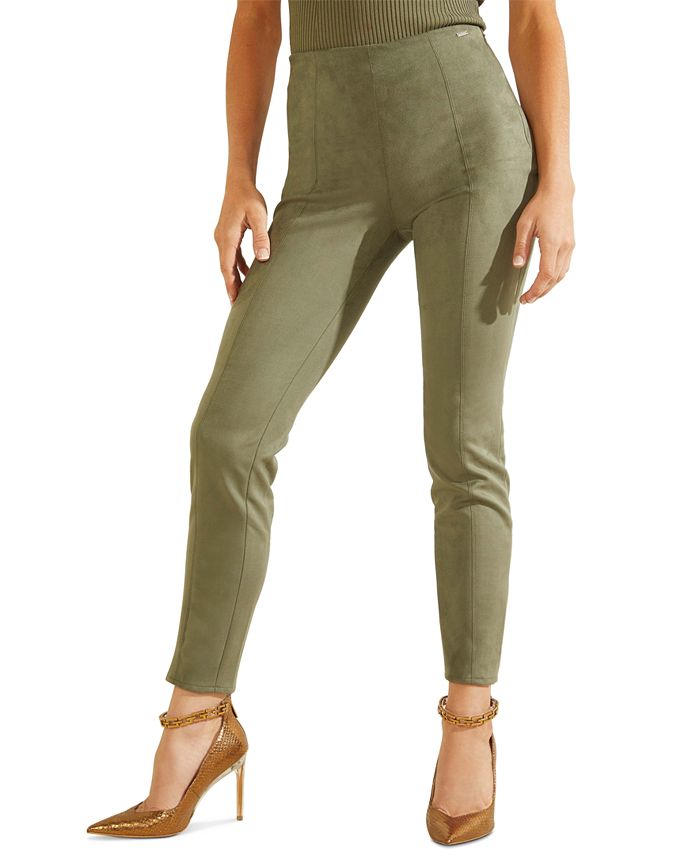 Olive Green Faux Suede Leggings (Large) at  Women's Clothing