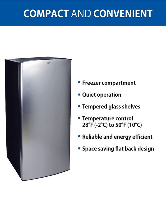 Koolatron Stainless Steel Compact Fridge with Freezer and Glass Shelves