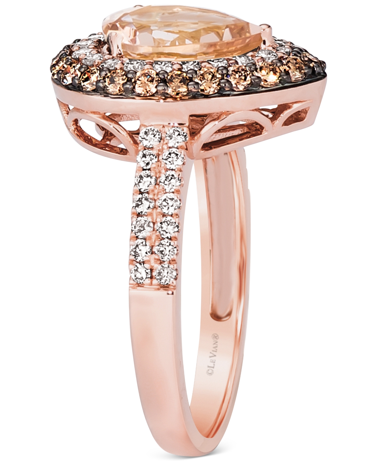Le Vian(7/8 ct. t.w.) & Diamond (3/4 ct. t.w.) Teardrop Halo Ring in 14k Rose Gold - Peach Morganite