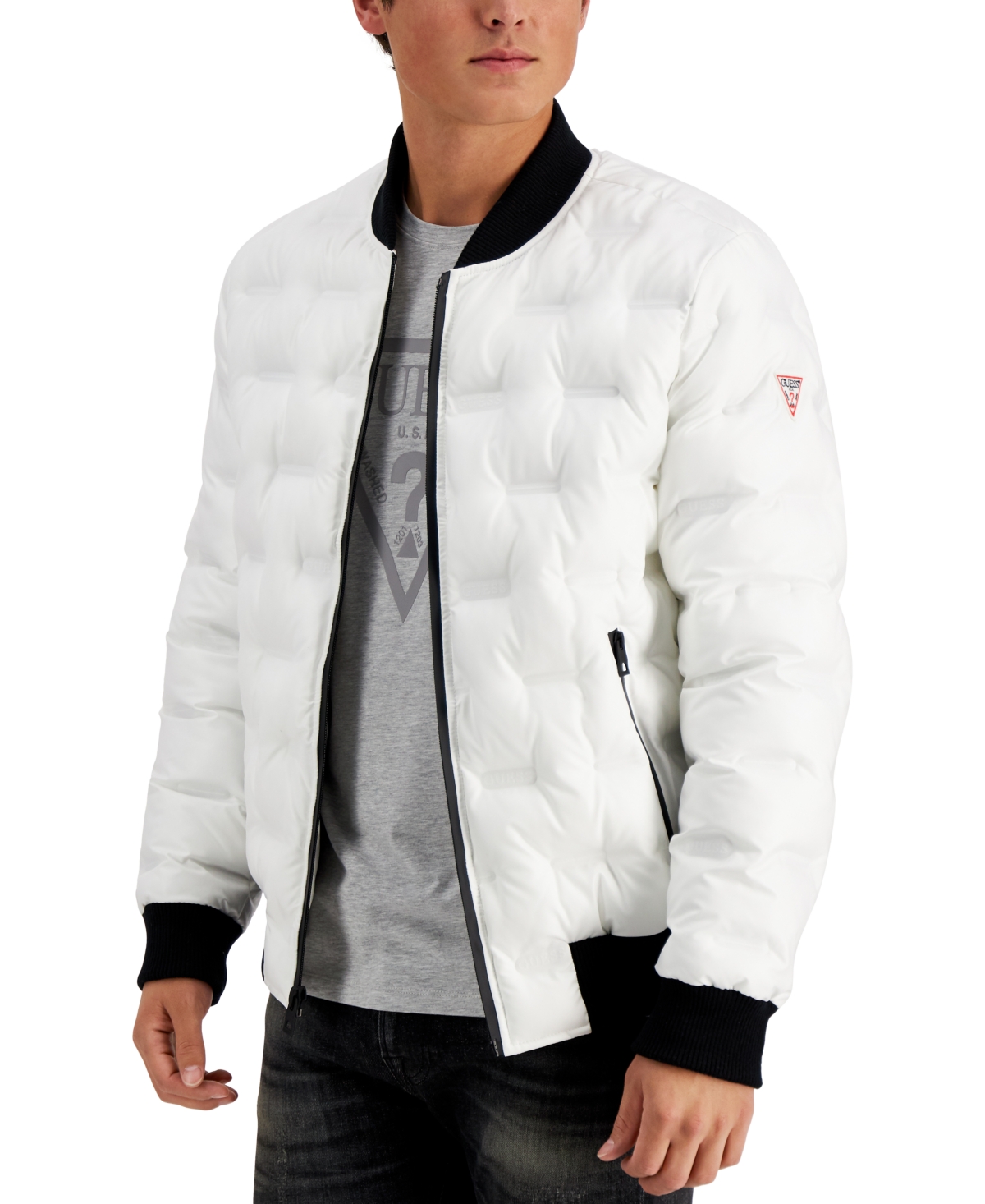 Guess Men's Stamp Quilt Puffer Bomber Jacket