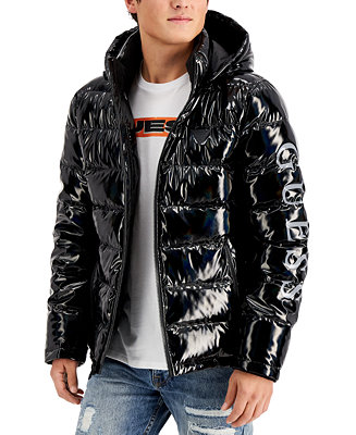 Guess Men's Holographic Hooded Puffer Jacket - Black - Size M