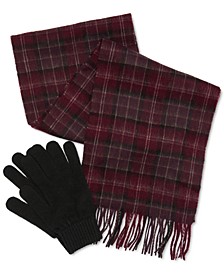 Men's Tartan Scarf & Solid Gloves Gift Set
